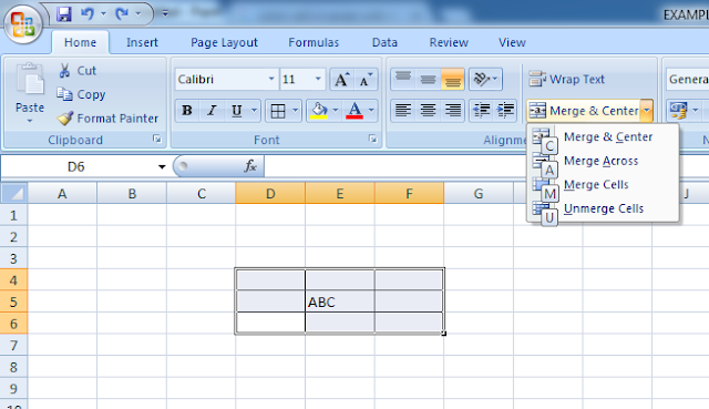 merge and center in excel shortcut key