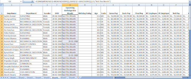 birthday reminder in excel