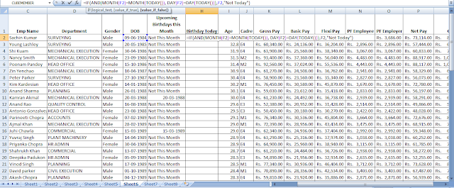 birthday reminder in excel