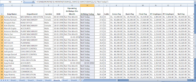 birthday reminder in excel