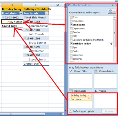 birthday reminder in excel