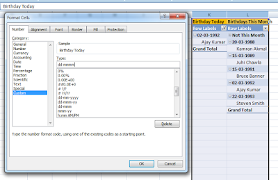 birthday reminder in excel