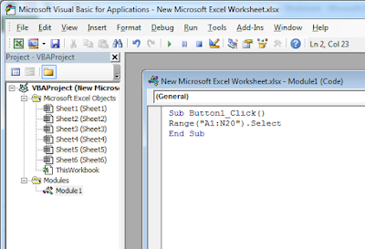 vba to select a range on a new worksheet and go to it