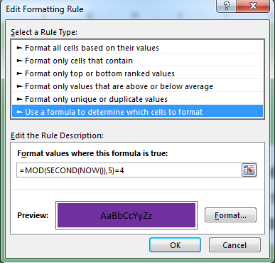 Automatic changing Excel sheet color in every second