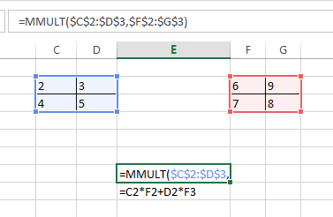 how to use mmult in excel with macros