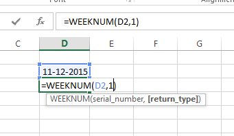excel formula for week number
