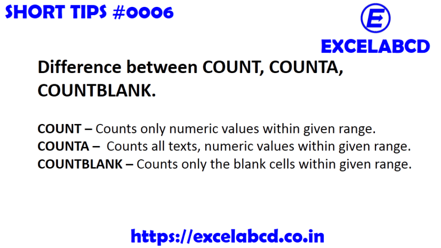 Short tips 0006 difference of count counta countblank excelabcd