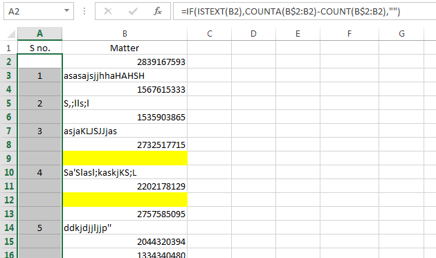 Auto numbering formula