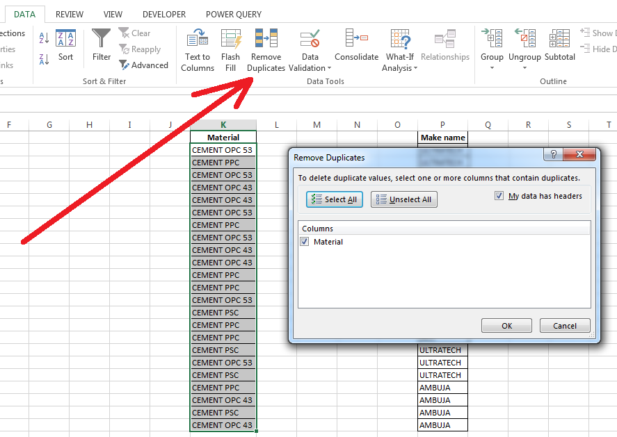 excel formula to remove duplicates from a column