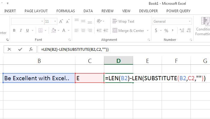 How to count any character in a text in Excel