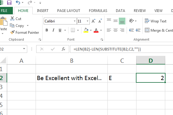 How to count any character in a text in Excel