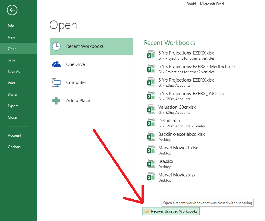 How to recover unsaved files in Excel