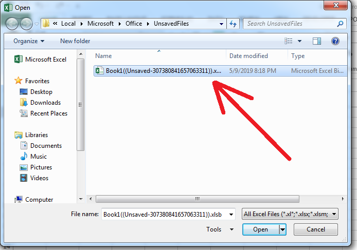 How to recover unsaved files in Excel