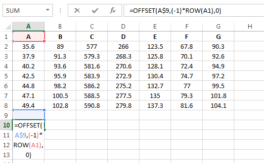 mirror of a excel table