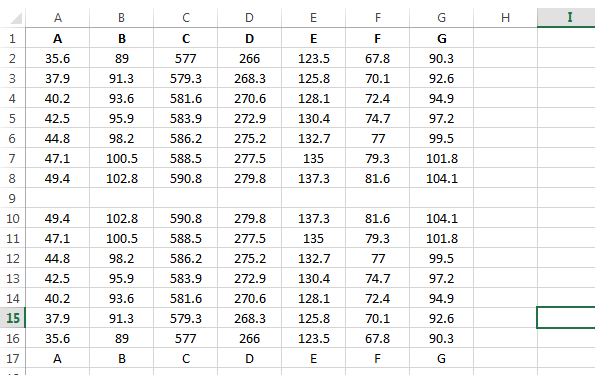 mirror of a excel table