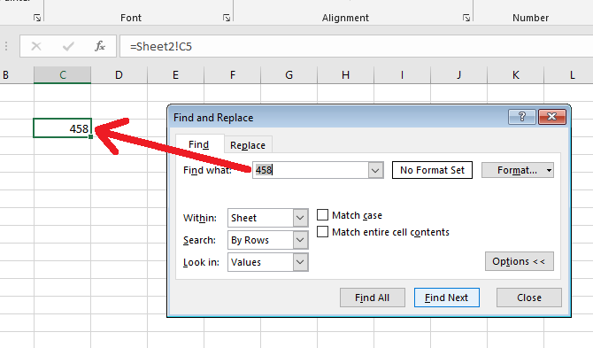 find linked values in Excel