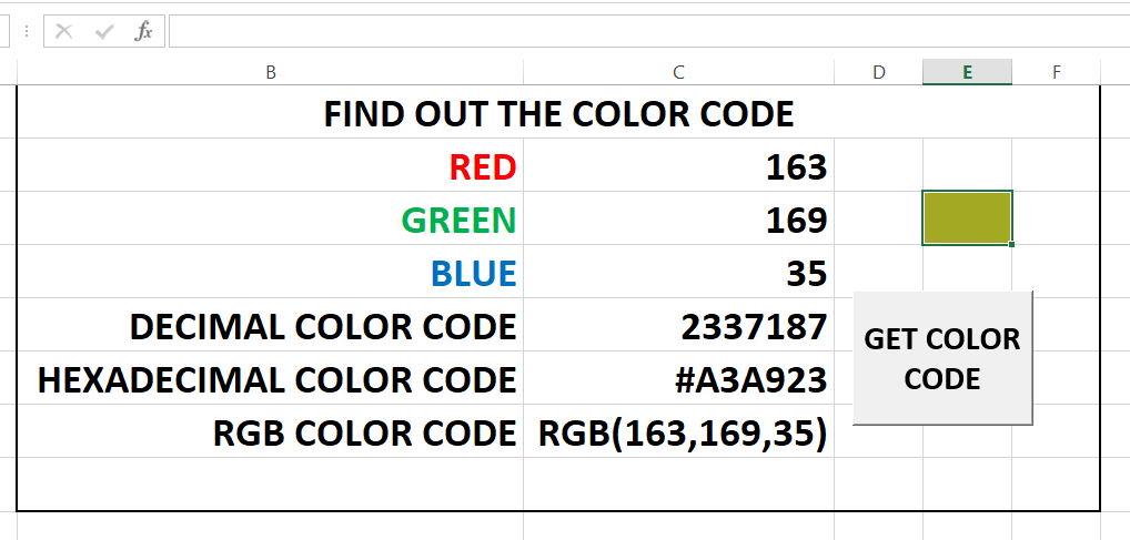 get color code in Excel