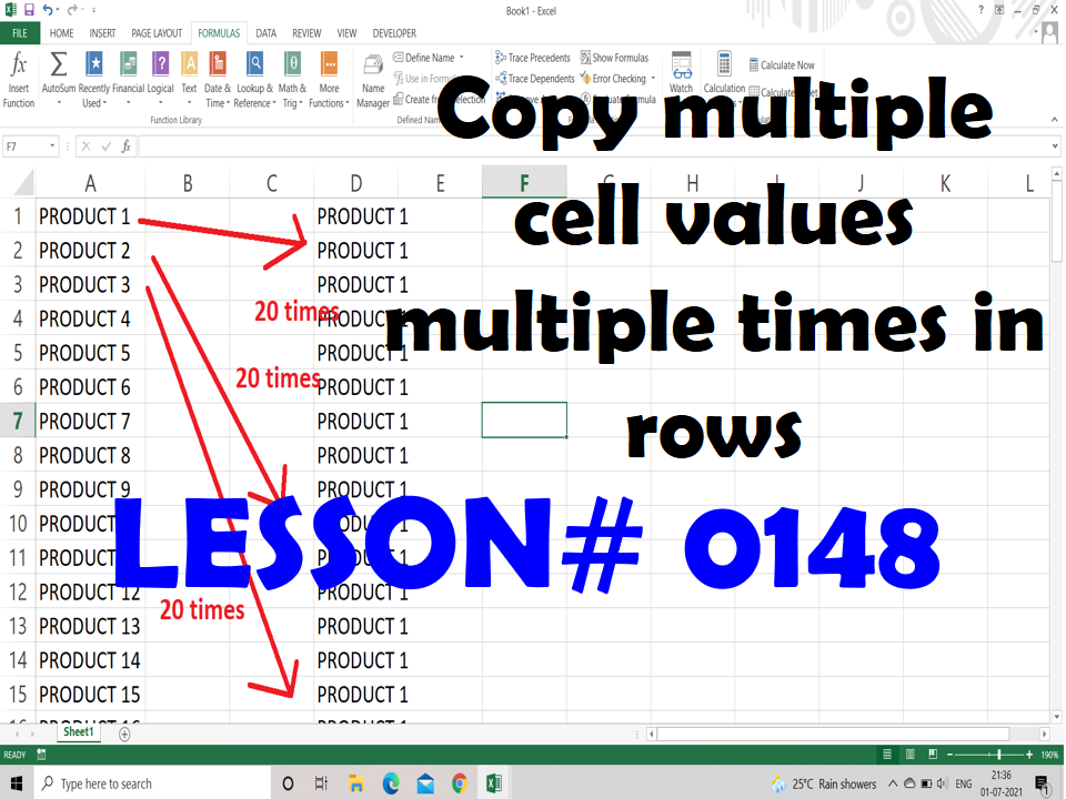 Lesson#148: Copy multiple cell values multiple times in rows