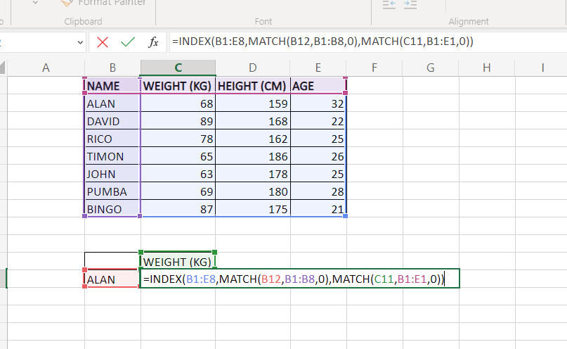 How to use INDEX and MATCH