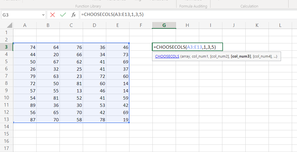 Excel CHOOSECOLS function