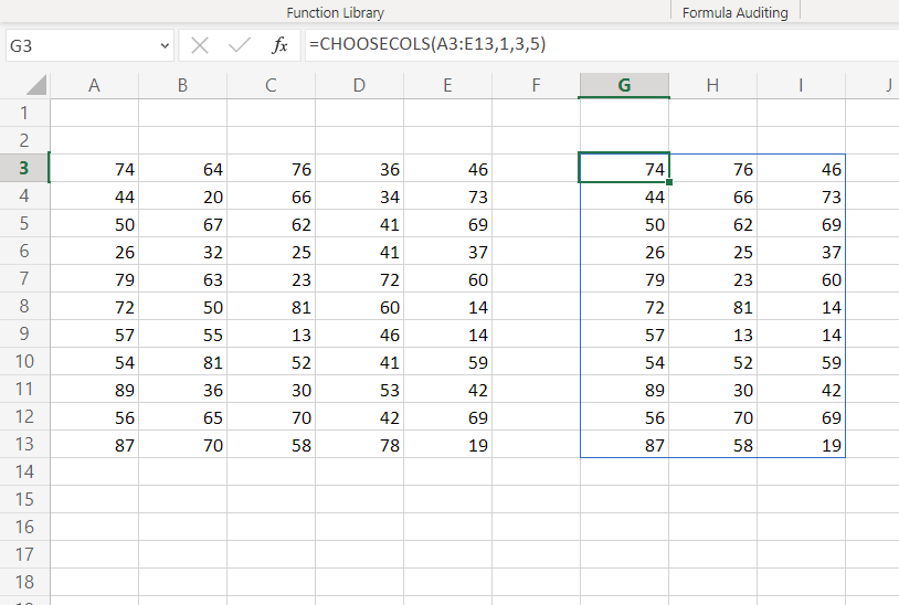 Excel CHOOSECOLS function