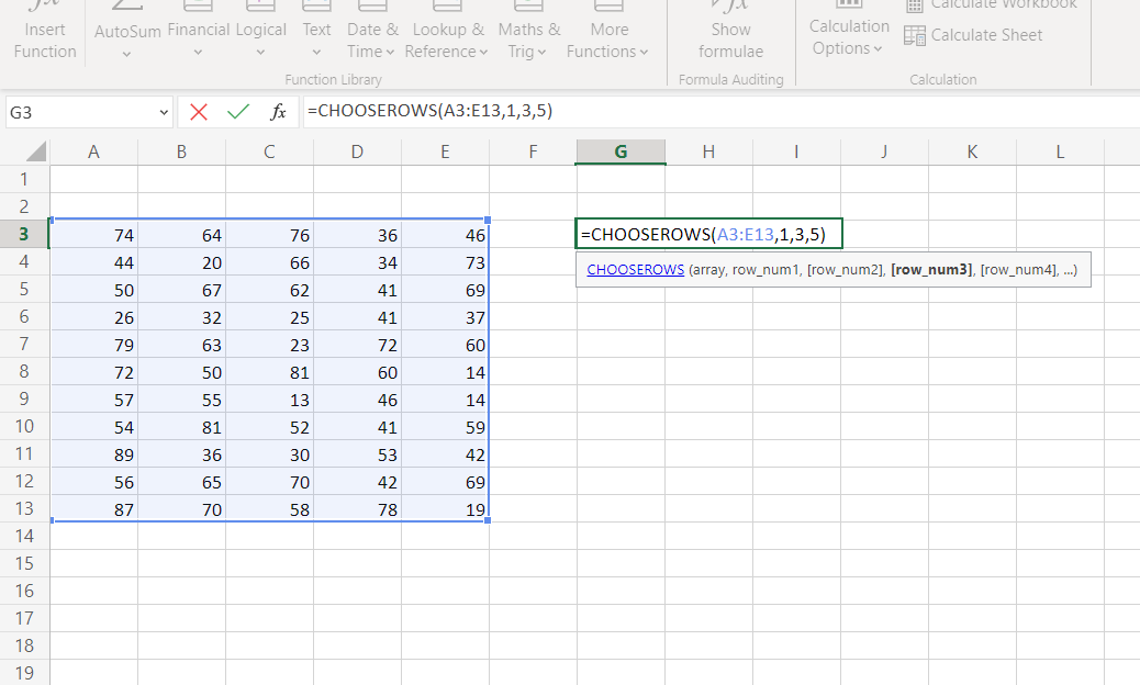 Excel CHOOSEROWS function