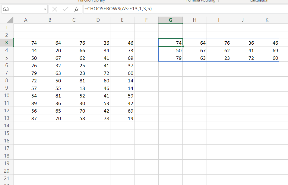 Excel CHOOSEROWS function