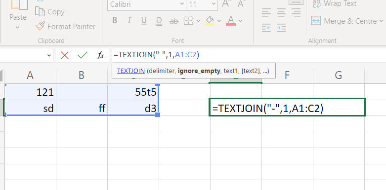 Excel TEXTJOIN function