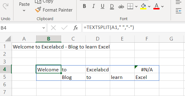 Excel TEXTSPLIT function