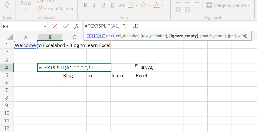 Excel TEXTSPLIT function