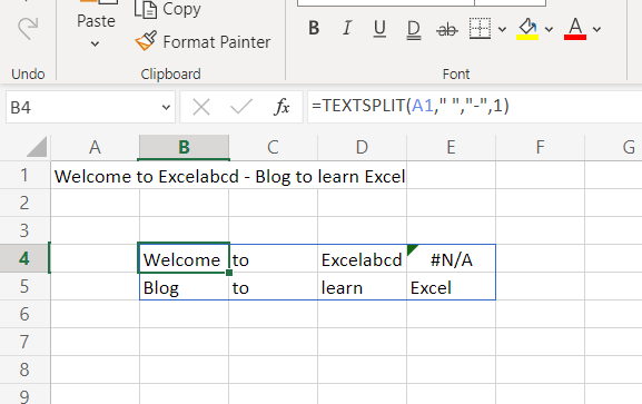 Excel TEXTSPLIT function