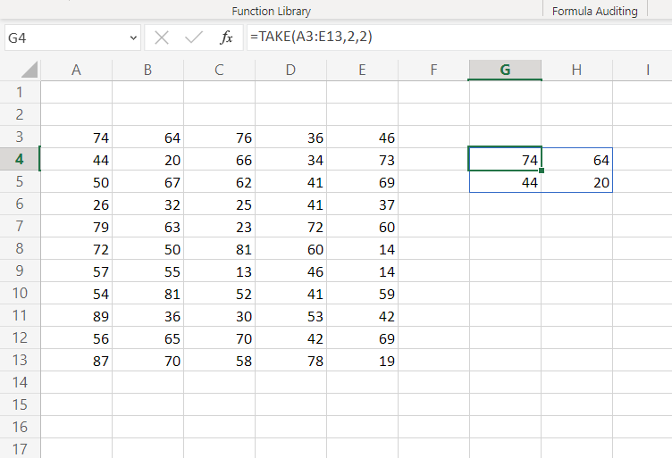 Excel TAKE function