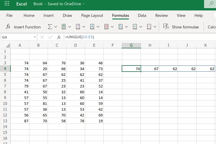 Excel UNIQUE function