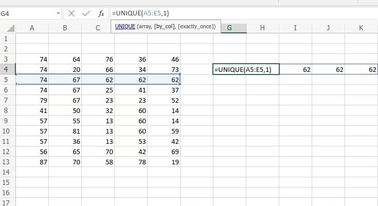 Excel UNIQUE function